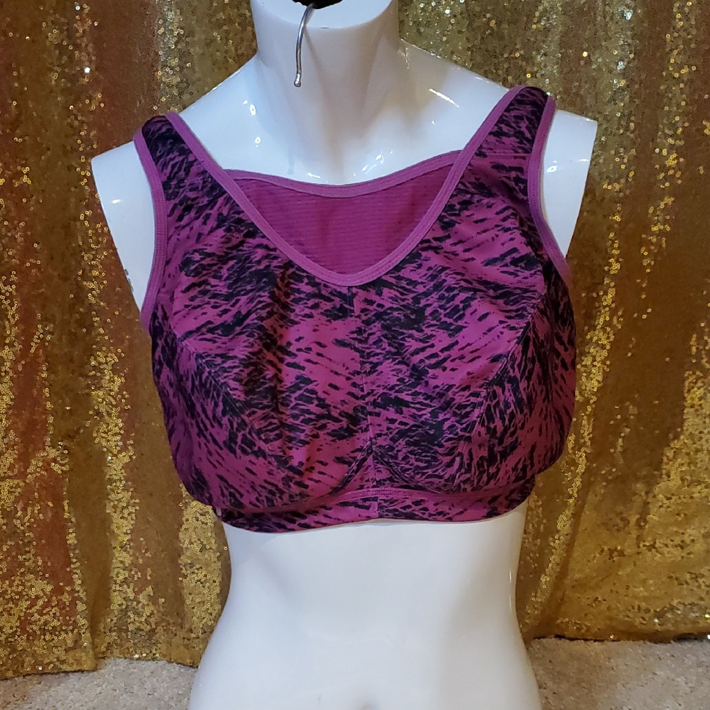 Glamorise Magenta and Black Printed Support Sports Bra
